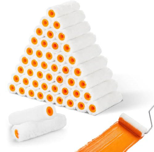 WeeGoo 50 Pcs 4 Inch Paint Roller Sleeve, White Mini Roller Covers | Reusable, for Wall Kitchen Cabinets Doors Tables Window