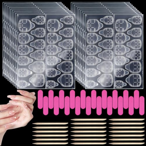 480 Pegatinas de Adhesivo para Uñas, Almohadillas Adhesivas para Uñas, Almohadillas de Gel Doble Cara para Uñas, Uñas Autoadhesivas, con Lima de Uñas y Palillos de Madera