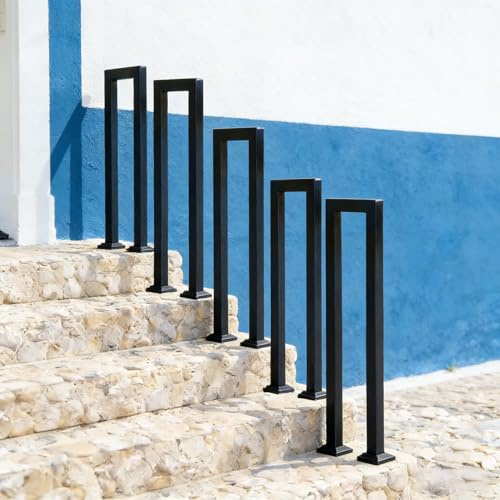 yurstcggh Ringhiere Per Esterni Nero,Corrimano per Scale Interne,Ringhiera per Scale in Metallo a Forma di U,Installazione a Pavimento,con Kit di Viti,Adatto Sia per Uso Interno Che Esterno Nero 60cm
