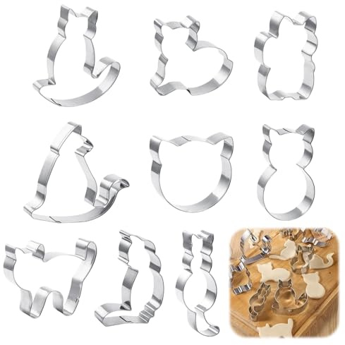Katze Ausstechform, 9 Stück Katze Ausstecher, DIY Ausstechform Tiere, Zum Kinder Backen Fondant Katzenform,Ausstecherke Ksausstecher,Backen Fondant Cookie Keks