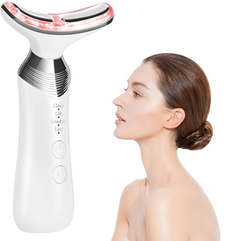CARER BEAUTY Masajeador facial 4 en 1 con luz LED RF EMS y vibración, dispositivo antienvejecimiento para cara y cuello, lifting y tonificación de la piel