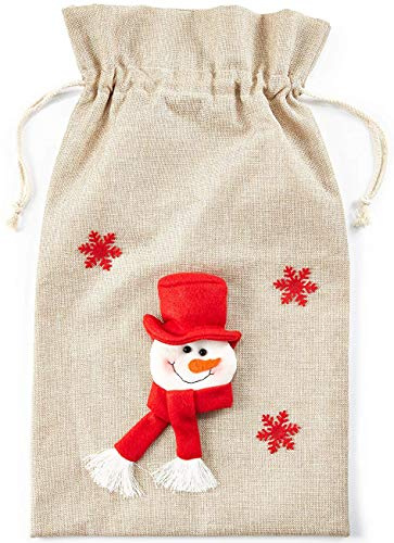 HEITMANN DECO Nikolaussack - Weihnachts-Jutesack, Stoff-Geschenksack, Geschenkbeutel Natur und rot - 3D Schneemann, 69,5x50cm