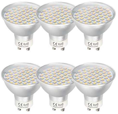 WULUN Pack of 6 GU10 5W LED Spotlight Bulbs, Warm White 3000K, 5W Equivalent 50W Halogen, 500LM, 60 LEDs, AC 220-240V, 110 ° Beam Angle, Non-Dimmable, for Recessed Track Light, Range Hood, Kitchen