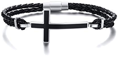 VNOX Edelstahl Religiöses Gebet Kreuz Leder Manschette Armband für Männer Frauen 21cm,Geburtstagsgeschenk