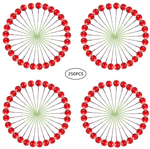 BHAI 250 pezzi di bacche di agrifoglio di Natale artificiali mini bacche rosse su filo di bacche di Natale per decorazioni natalizie artigianali agrifoglio bacche ghirlande