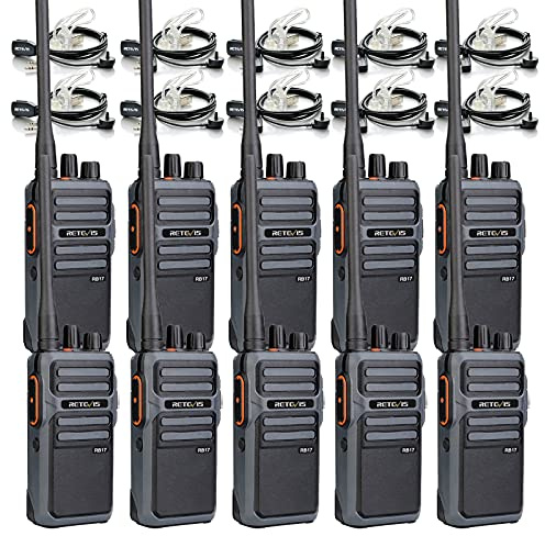 Retevis RB17 4400mAh 2 Way Radio Rechargeable,Heavy Duty Walkie Talkies with Earpiece and Mic,VOX Handsfree Emergency Alarm USB-C Charging,Rugged Two Way Radios for School Construction Farm (10 Pack)