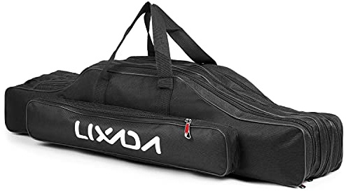 Lixada Fishing Rod Case 3 Layers Oxford Fishing Rod Bag Portable Folding Fishing Rod Carrier Case Fishing Reel Tackle Storage Travel Bags(90cm/120cm/150cm)