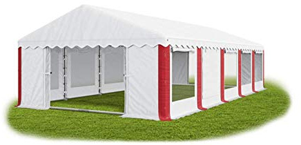 Das Company Tenda per Feste bianco-rosso 5x10m con persiane e zanzariere Impermeabile 240 g/m2 PE Telone Costruzione Summer Plus sul Fondo e Rinforzi Tetto