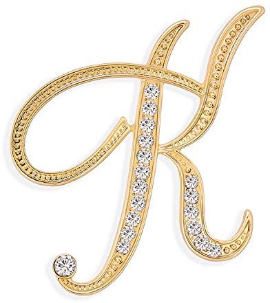 Große Aussage Abc Pave Crystal Cursive Script Monogramm Buchstaben Alphabet Initial Schal Revers Pin Brosche Für Teenager Frauen Rose, Gelbgold Versilbert