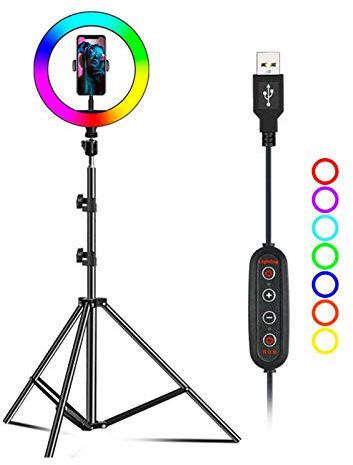 XUMI Luce ad Anello per Selfie da 10 Pollici RGB con treppiede Regolabile e Supporto per Telefono Dimmerabile 3000-5500K Ringlight Desktop per Video, vlog, Live Streaming, Trucco, Fotografia