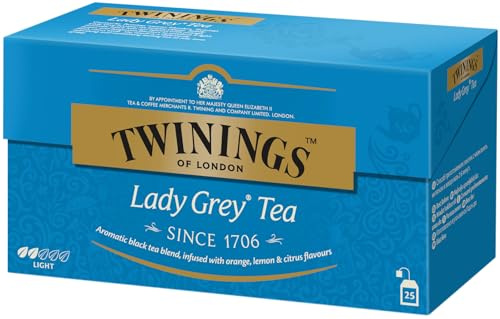 Twinings of London - Lady Grey Tea- (Tè nero, scorza d'arancia e di limone e aroma di agrumi) Ideale per ogni momento della giornata - 25 confezioni da 2 grammi - Totale 50 grammi