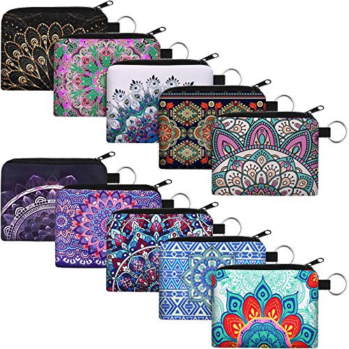 10 Pieces Small Coin Purse for Women Adults, Change Purse Pouch Mini Wallet Coin Bag with Zipper(Bohemian Series)
