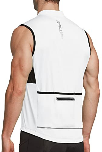 baleaf Men's Sleeveless Cycling Jersey Road Bike Shirt Bicycle Biking Tank Tops Full Zip Pockets SPF White L
