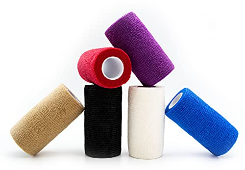 12x Selbstklebender Verband - Selbsthaftende Bandage - Pflaster Rolle - Fingerpflaster - Haftbandage - Fixierbinde - Elastischer Verband - schwarz blau lila weiß rot hautfarbe (Schwarz, 10cm)