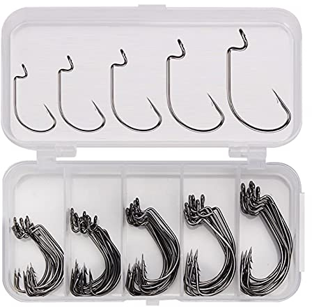 caihuashopping Angelhaken 50 stücke Hohe Kohlenstoffstahl Kurbel Angeln Haken Set Weiche Köder Angelhaken Zange Breite Freiraum Kurbel Barbed Haken 1 Box Mehrere Größen Augen Haken (Color : 1/Box)