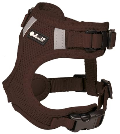 Petlando Hundegeschirr Mesh Vest, leichtes Brustgeschirr aus weichem Mesh & Nylon, stufenlos verstellbar, reflektierend mit 2 D-Ringen, Welpengeschirr, Mokka S für kleine Hunde
