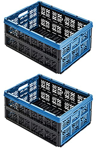 2x Stabile Profi Klappbox 32L - 36 x 49 x 23,5 cm - Einkaufskiste klappbar Transportkiste stapelbar Blau/Graphit