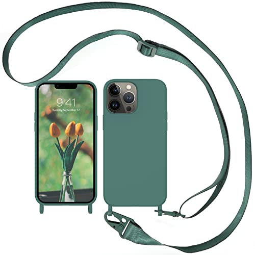 DOMAVER Funda para iPhone 13 Pro MAX con Banda de Silicona para teléfono móvil y Cadena cordón de cordón de Silicona Suave líquida Carcasa para iPhone 13 Pro MAX 6.7 Pulgadas