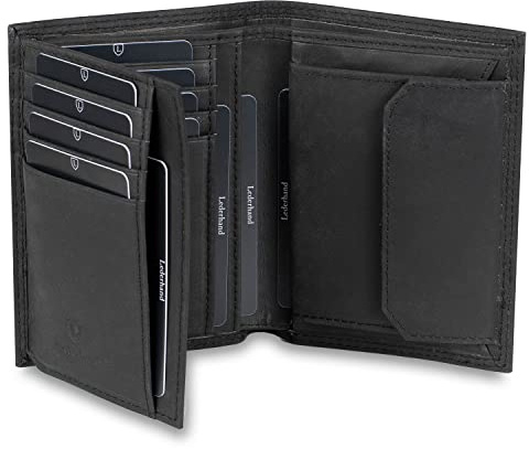 iClassy Hochformat - Echtleder Geldbörse handgemacht und doppelt genäht Portemonnaie mit Münzfach und Platz für 13 Karten + 1 Sichtfach mit RFID NFC Schutz - Geschenk | (Schwarz)