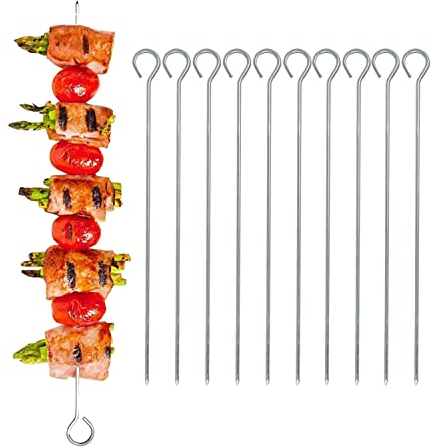 10 Pack Stainless Steel BBQ Kebab Skewers for Grilling Meat, Vegetables and Fruit on Barbecues, Griddles and Large Pans, 35cm 14” Metal Steel Sticks