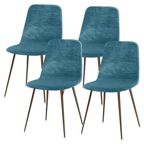 Lydevo Stuhlhussen 4er Esszimmer Strech Stuhlhussen für Esszimmerstühle Universal Waschbar Bezug Stuhlhussen Skandinavisch Stuhlüberzug für Küchenstühle Hotel Bankett,Samt#Pfauenblau