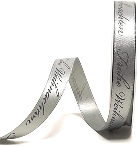 s.dekoda Schleifenband 20m x 15mm Frohe Weihnachten Grau - Dunkelgrau Satinband Dekoband Weihnachtsband