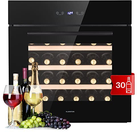 KLARSTEIN Cantinetta Vino Refrigerata a Zona Singola per Interno/Esterni, Frigo Bar, Cantina Vino con Vetrina, Mini Frigo con Protezione UV, Frigorifero Piccolo Touch Control 5-10°C 30 Bottiglie