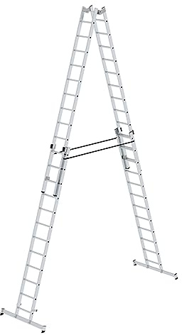PROREGAL Sprossen-Stehleiter | 4-teilig mit nivello®-Traverse | 4x12 Sprossen | Leiter, Teleskopleiter, Trittleiter, Bockleiter, Sprossen-Doppelleiter