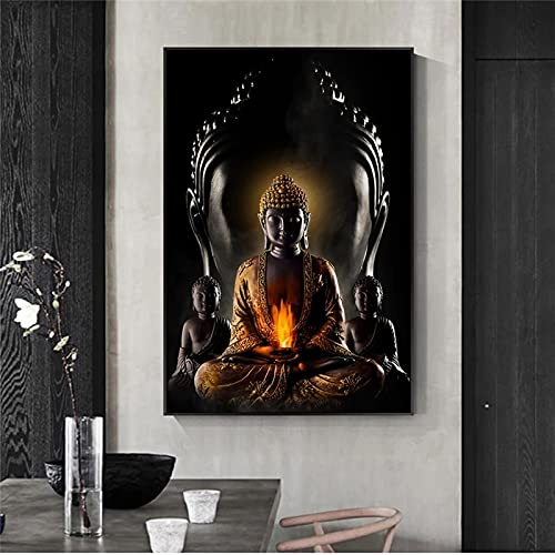 Zhadongli Art Abstrakte Wandkunst, Leinwanddrucke, moderne Buddha-Leinwandkunst, Gemälde, Bilder, Buddhismus-Figur, Poster, Wanddekoration, 60 x 90 cm (24 x 31 Zoll), mit Rahmen