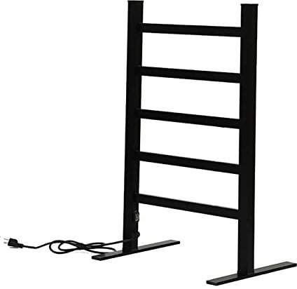 Calentador de toallas de pie negro, rejilla de secado con calefacción eléctrica con 5 barras, toallero con calefacción de aleación de aluminio, para interruptor a prueba de agua de baño Interesting