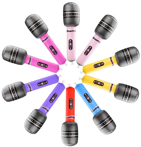 BLMHTWO Set di microfoni gonfiabili pop star pop star, accessori per travestimenti, accessori per feste, bomboniere, palloncini, colore casuale (confezione da 10)