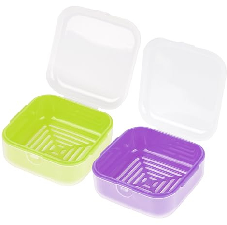 Adorila Lot de 2 Porte-savons de Voyage en Plastique avec Couvercle, Anti-Fuite, carré, Vert, Violet