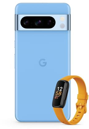 Google Pixel 8 Pro -Smartphone Android Libre con Lente teleobjetivo - Celeste, 128GB + Fitbit Inspire 3, la Pulsera de Salud y Actividad física con hasta 10 días de batería - Amarillo Ocre