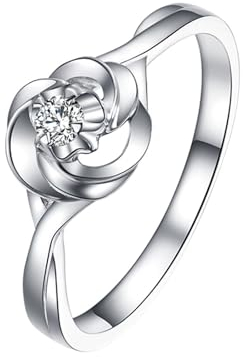 Partnerringe Freundschaftsringe, Diamond Ringe 950 Platin Blume Lab Diamant 0.04CT Weiß Rundschliff VVS mit Größe 54 (17.2) Gravur für Neujahr