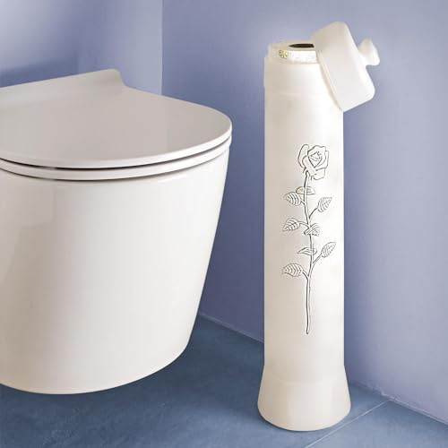 Coopers of Stortford – Toilet Roll Holder with Elegant Rose Décor – Loo Roll Tower, Holds Up to 5 Loo Rolls - Essential Bathroom Storage