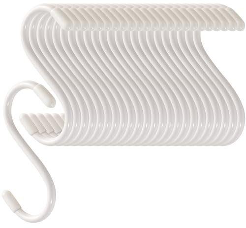 Cozihom 3 Inch Heavy Duty Vinyl Coated S Hooks, Rubber Coated S Hooks, Extra Thick Non Slip Metal S Hanger for Closet, Garden, Garage, Kitchen Hanging, White, Pack of 24