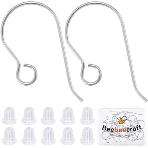 Beebeecraft 1 Box 20 Stück 0.7mm Pin 304 Edelstahl Ohr Draht Haken 3mm Loch Ohrring Haken mit Schleife Hypoallergen Dangle Earwires Fish Hook für Schmuck Machen Findings | Hypoallergene silberne Ohrringhaken, Ohrdraht, Ohrdraht, Verschlüsse für DIY-Schmuckherstellung, Handwerk, 21 Gauge