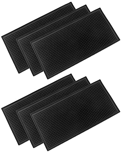 LODDEYEE Lot de 6 tapis de bar noirs de 30,5 x 15,2 cm, tapis de bar en caoutchouc, tapis de service de mélange de cocktail, tapis de séchage antidérapant pour comptoir de restaurant, café, bars