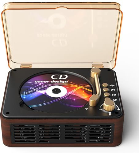 Bluetooth CD Player Tragbar mit Fernbedienung - Retro CD Spieler Klein mit FM-Radio,Lautsprecher,und Kopfhörerbuchse,Desktop CD-Musik Unterstützung USB-Wiedergabe und AUX-Wiedergabe für Zuhause