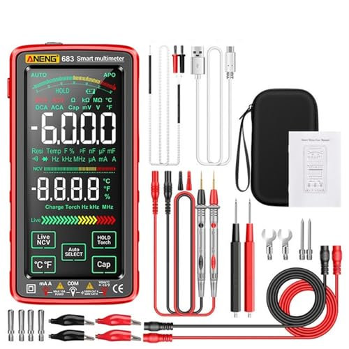 KAYPBWQMG Multimètre Intelligent à écran Tactile 683 6000 Points, ampèremètre Rechargeable, testeur de Tension AC/DC, diode NCV, Outil d'électricien(683 Red Pro)