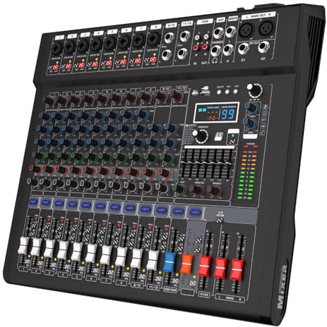 Yamnweo AMS-12 Dual Band Professional 12t Channel Audio Mixer with 99 DSP Effects, Dual 7 Band EQ,Standalone Bluetooth Function,USB Interface Recording for Studio/DJ