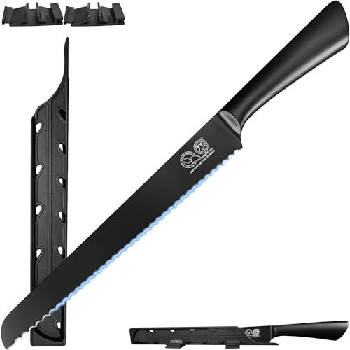 XYJ Cuchillo de cocina con hoja de 9 pulgadas, cuchillo de cocina de acero inoxidable serrado, mango ergonómico, cuchillo de corte de pan serrado para tartas caseras
