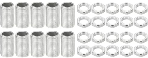 PATIKIL M12 Gewinde 20mm/0,8 Lampenrohr-Set mit Sicherungsmuttern, 10 Sets Allgewinderodungen Befestigungsmaterial für Kronleuchter Deckenleuchte DIY, Zinkbeschichtung
