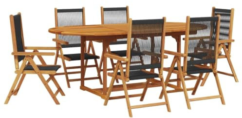 vidaXL Garten Essgruppe 7-TLG., Gartengarnitur mit Klappdesign, Sitzgruppe für Garten Terrasse, Gartentisch Stühle Gartenmöbel, Polypropylen Massivholz Akazie Schwarz
