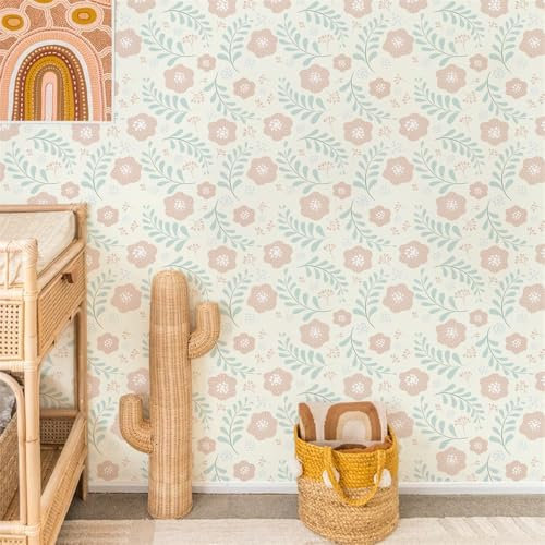 Selbstklebende Tapete Beige Blaue Blume Strukturtapete Wandtattoo Schlafzimmer Tapete Selbstklebend Vliestapete Wallpaper for Living Room Tapeten Langlebig Wandschutzfolie 38.6x250.6cm