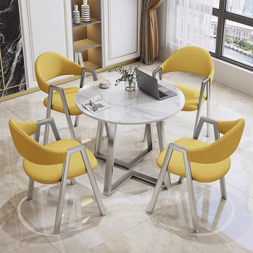 YVYKFZD Runder Esstisch Set, Kleiner Essgruppe und Stuhlset, Freizeit Konferenztisch für 4, einfacher Küchentisch-Set Empfangstisch und Stuhlkombination, platzsparend(Giallo,90cm/35.4)