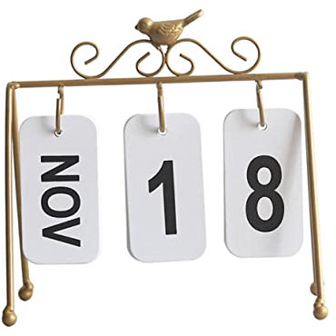 SECFOU Ewiger Tischkalender Aus Robustem Eisen Mit Kreativem Vogel-design Flip-mechanismus Und Stabilem Dekoständer Moderner Aufsteller Für Büro Und Zuhause Goldenes Metallgestell
