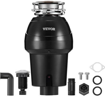 VEVOR Tritarifiuti per Lavello da Cucina, 0,93 kW, Sistema di Smaltimento Rifiuti Alimentari in Acciaio Inox, Motore CC, Supporto EZ, 4060 giri/min, con Cavo di Alimentazione, Paraspruzzi per la Casa
