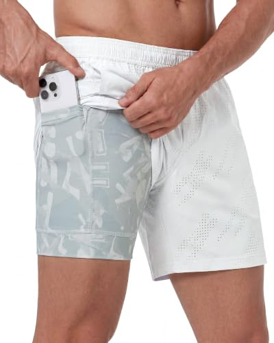 maamgic Sporthose Herren Kurz 2-in-1 Laufhose Schnelltrocknend | Anti-Scheuer-Innenhose, 4-Wege-Stretch, M-Perforation, Handytasche, Reißverschlusstasche, robuste Nähte, Training & Gym