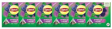 Lipton, Thé Vert Aromatisé, Infusion à Froid ou Chaud, Goût Myrtille & Mure, Bien Etre, Ingrédients d'Origine 100% Naturelle, 120 Sachets Pyramid